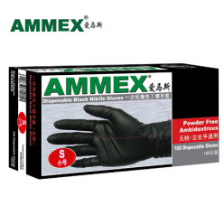 AMMEX丁腈手套 黑色，无粉，耐用型